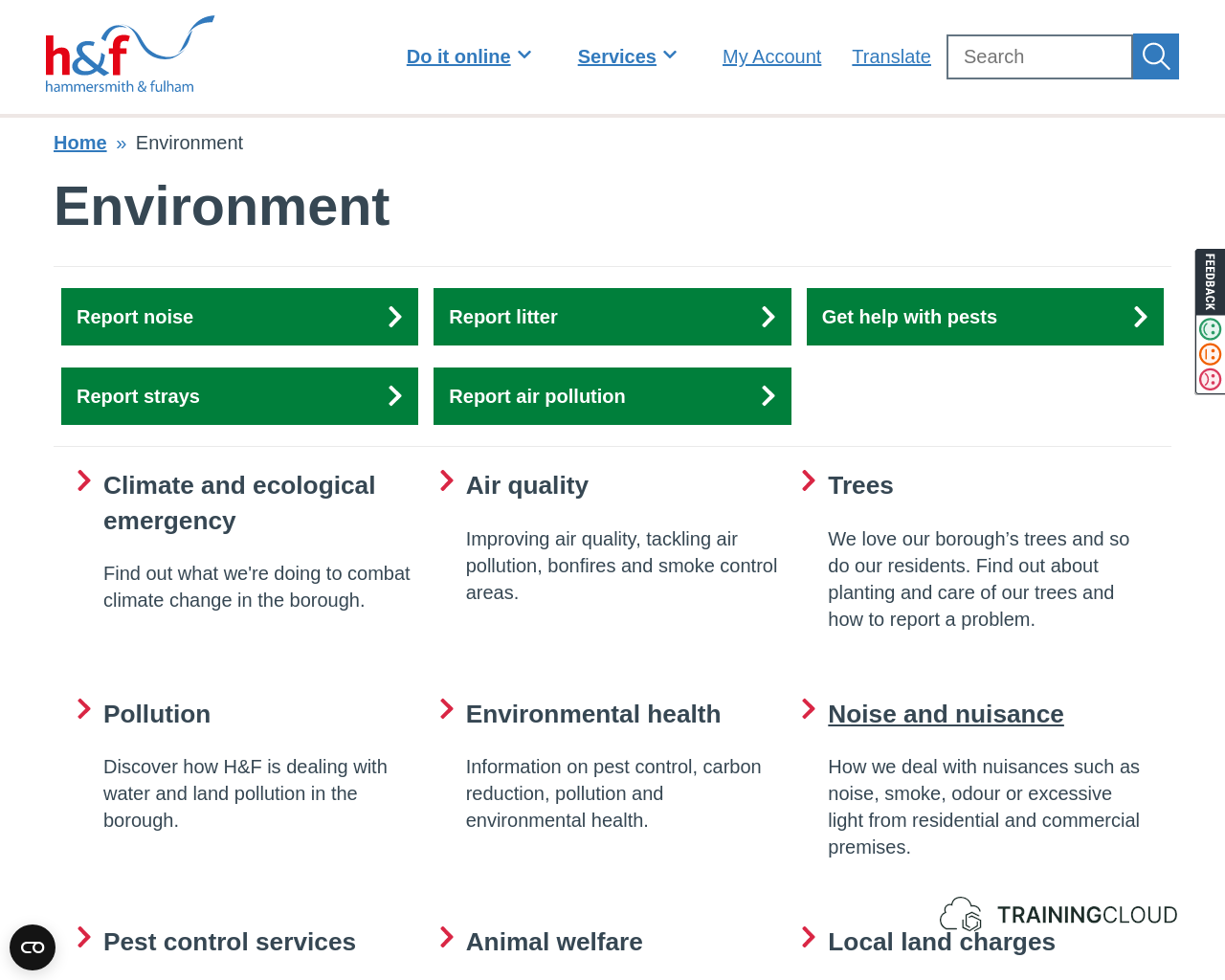 A screenshot of the Hammersmith & Fulham Council website showing a LocalGov Drupal Service Landing page.