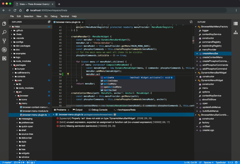 Screenshot of a browser based code editor.